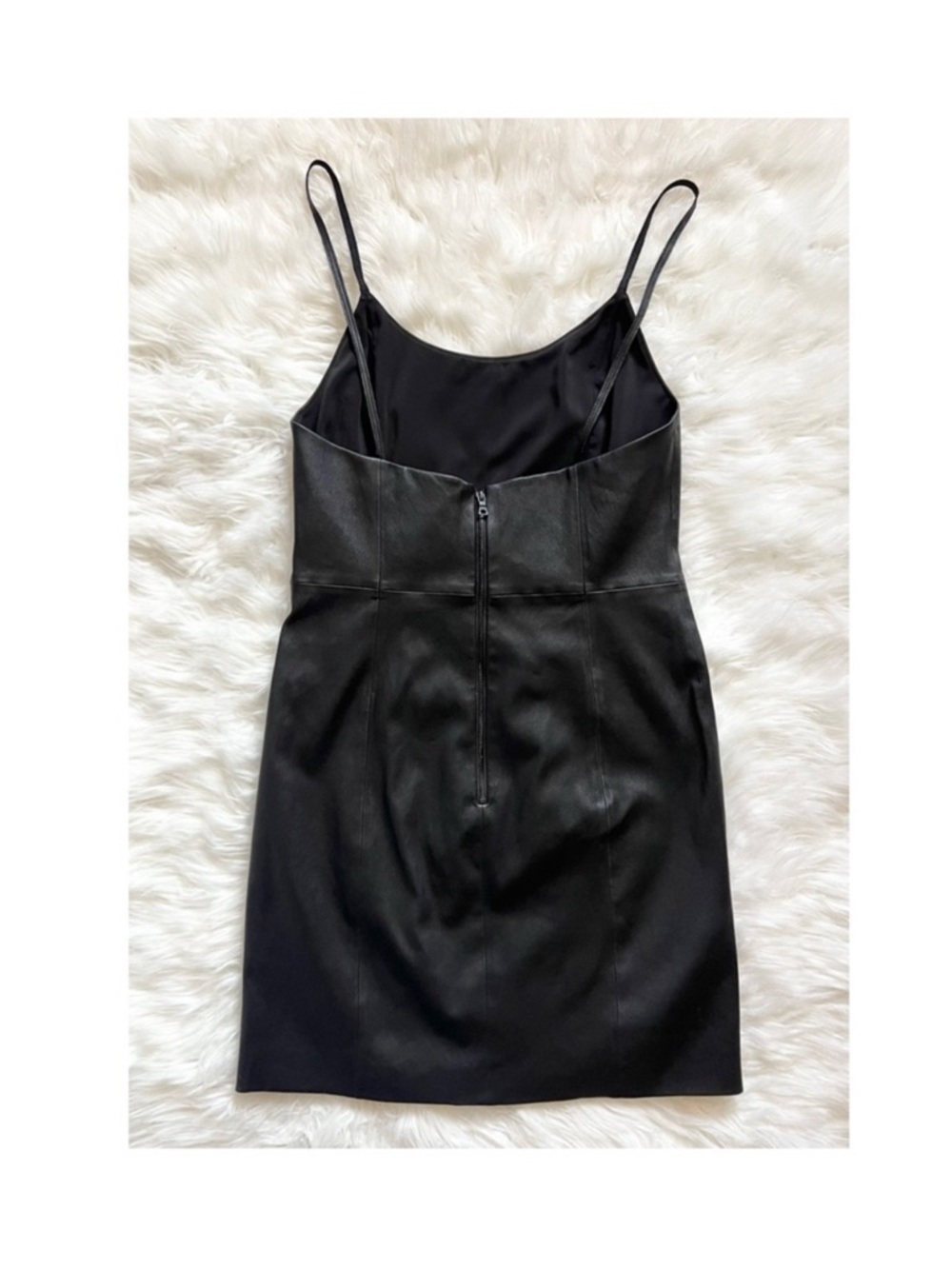 New! Alice + Olivia Nelle 100% Lamb Leather Mini Dress in Black - Picture 9 of 11